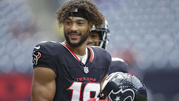 Aug 17, 2024; Houston, Texas, USA; Houston Texans wide receiver Xavier Hutchinson (19) before the game against the New York Giants at NRG Stadium. Mandatory Credit: Troy Taormina-Imagn Images