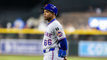 May 5, 2025; Phoenix, Arizona, USA; New York Mets first base coach Antoan Richardson against the Arizona Diamondbacks at Chase Field. Mandatory Credit: Mark J. Rebilas-Imagn Images