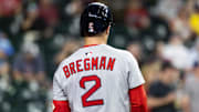 Sep 7, 2025; Phoenix, Arizona, USA; Detailed view of the jersey of Boston Red Sox third baseman Alex Bregman (2) against the Arizona Diamondbacks at Chase Field. Mandatory Credit: Mark J. Rebilas-Imagn Images