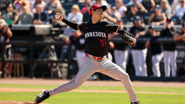 Feb 26, 2024; Tampa, Florida, USA; Minnesota Twins pitcher Matt Bowman (51) throws a pitch during the third inning against the New York Yankees at George M. Steinbrenner Field.