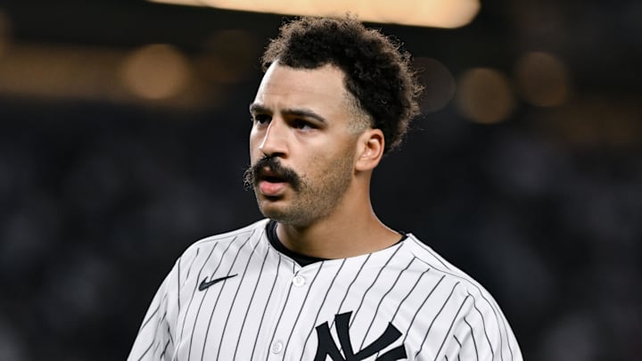 Jun 8, 2025; Bronx, New York, USA; New York Yankees outfielder Trent Grisham (12) during a game against the Boston Red Sox at Yankee Stadium. Mandatory Credit: John Jones-Imagn Images Jun 8, 2025; Bronx, New York, USA; New York Yankees outfielder Trent Grisham (12) during a game against the Boston Red Sox at Yankee Stadium. Mandatory Credit: John Jones-Imagn Images