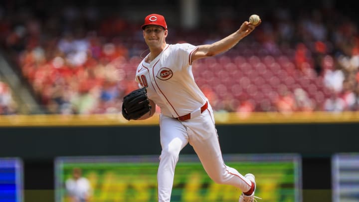 Jul 14, 2024; Cincinnati, Ohio, USA; Cincinnati Reds starting pitcher Nick Lodolo (40) pitches against the Miami Marlins in the first inning at Great American Ball Park. Mandatory Credit: Katie Stratman-USA TODAY Sports