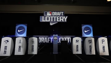 Dec 10, 2024; Dallas, TX, USA; A general view of the set of the MLB Draft Lottery at the Hilton Anatole during the 2024 MLB Winter Meetings. Mandatory Credit: Tim Heitman-Imagn Images
