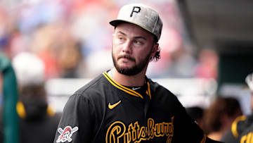 May 18, 2025; Philadelphia, Pennsylvania, USA; Pittsburgh Pirates starting pitcher Paul Skenes (30) looks on against the Philadelphia Phillies in the ninth inning at Citizens Bank Park. Mandatory Credit: Kyle Ross-Imagn Images