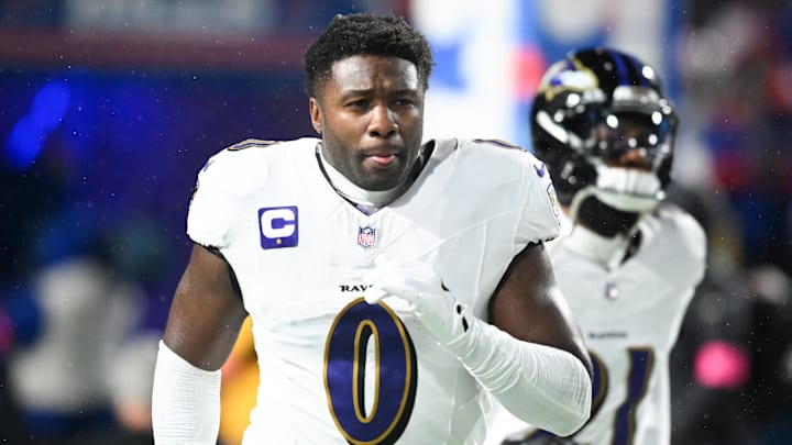 Jan 19, 2025; Orchard Park, New York, USA; Baltimore Ravens linebacker Roquan Smith (0) takes the field before the game against the Buffalo Bills in a 2025 AFC divisional round game at Highmark Stadium. Mandatory Credit: Mark Konezny-Imagn Images Jan 19, 2025; Orchard Park, New York, USA; Baltimore Ravens linebacker Roquan Smith (0) takes the field before the game against the Buffalo Bills in a 2025 AFC divisional round game at Highmark Stadium. Mandatory Credit: Mark Konezny-Imagn Images