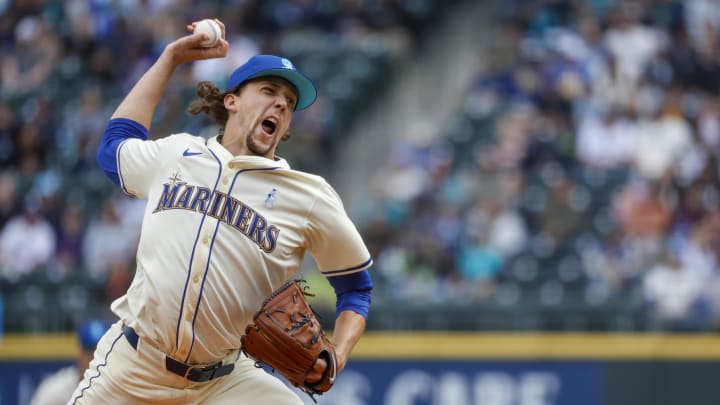Seattle Mariners starting pitcher Logan Gilbert throws against the Texas Rangers in June at T-Mobile Park.
