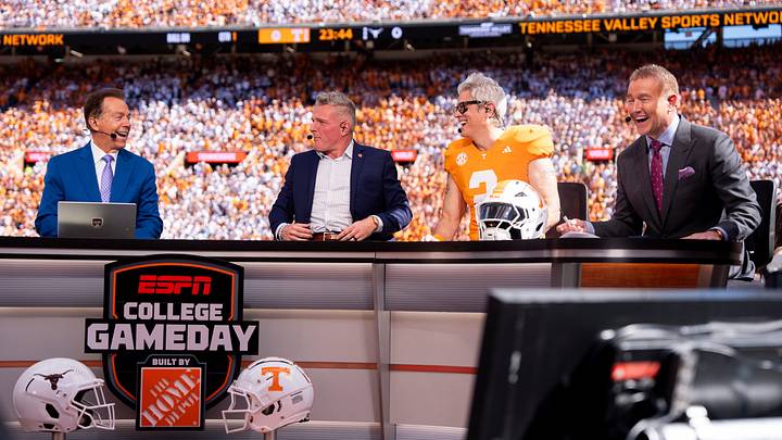 ESPN’s College GameDay before a college football game between Tennessee and Texas at Neyland Stadium in Knoxville, Tenn. on Sept. 26, 2026.