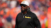 Sep 15, 2024; Denver, Colorado, USA; Pittsburgh Steelers head coach Mike Tomlin during the fourth quarter against the Denver Broncos at Empower Field at Mile High. Mandatory Credit: Ron Chenoy-Imagn Images