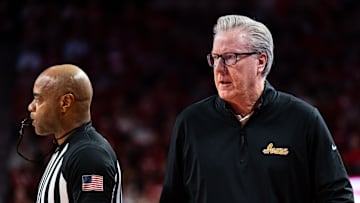 Mar 9, 2025; Lincoln, Nebraska, USA; Iowa Hawkeyes head coach Fran McCaffery during the first half against the Nebraska Cornhuskers at Pinnacle Bank Arena. Mandatory Credit: Dylan Widger-Imagn Images