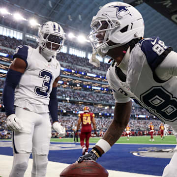 Dallas Cowboys wide receiver Ceedee Lamb celebrates after scoring a touchdown against the Washington Commanders.