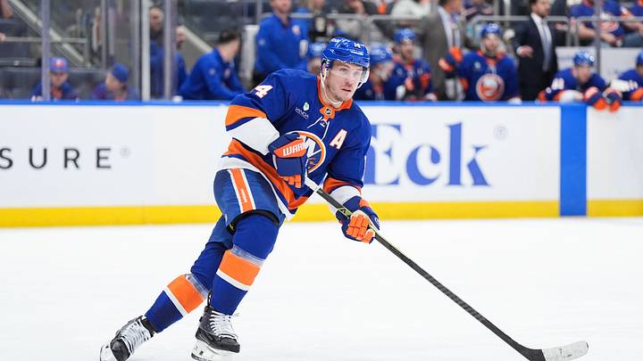 Apr 3, 2026; Elmont, New York, USA; New York Islanders forward Bo Horvat skates up ice during the third period against the Philadelphia Flyers at UBS Arena. Mandatory Credit: Alexander Wohl-Imagn Images Apr 3, 2026; Elmont, New York, USA; New York Islanders forward Bo Horvat skates up ice during the third period against the Philadelphia Flyers at UBS Arena. Mandatory Credit: Alexander Wohl-Imagn Images