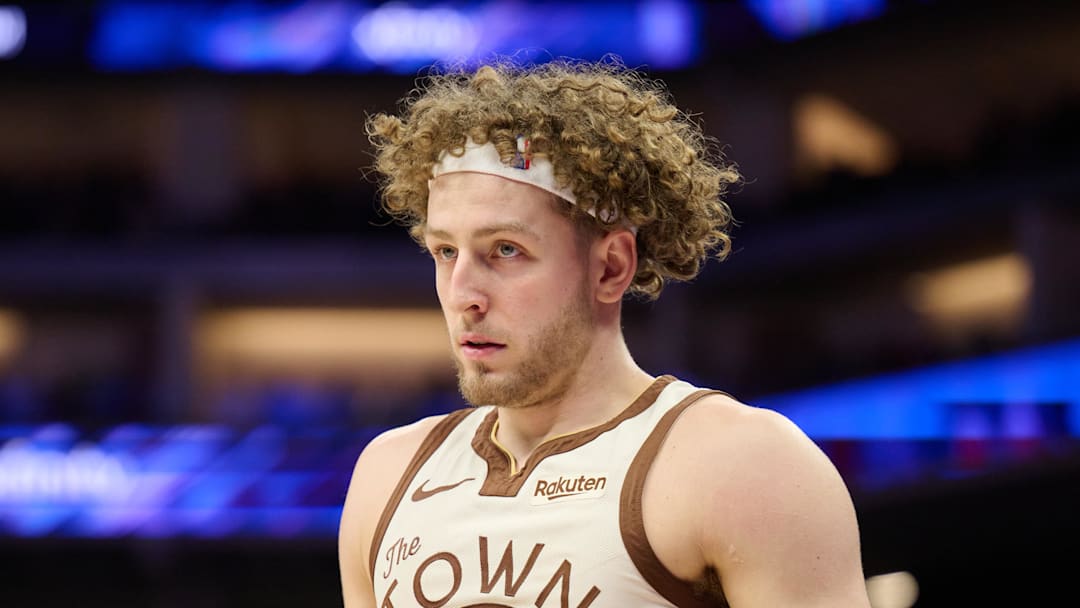 Apr 10, 2026; Sacramento, California, USA; Golden State Warriors guard Brandin Podziemski (2) looks on against the Sacramento Kings during the fourth quarter at Golden 1 Center. Mandatory Credit: Robert Edwards-Imagn Images
