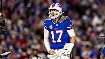 Buffalo Bills quarterback Josh Allen celebrates against the Kansas City Chiefs