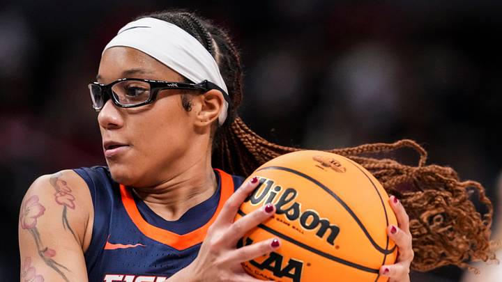 Illinois Fighting Illini guard Aaliyah Guyton (1) drives to the basket Friday, March 6, 2026, during a Big Ten women's basketball tournament game at Gainbridge Fieldhouse in Indianapolis.