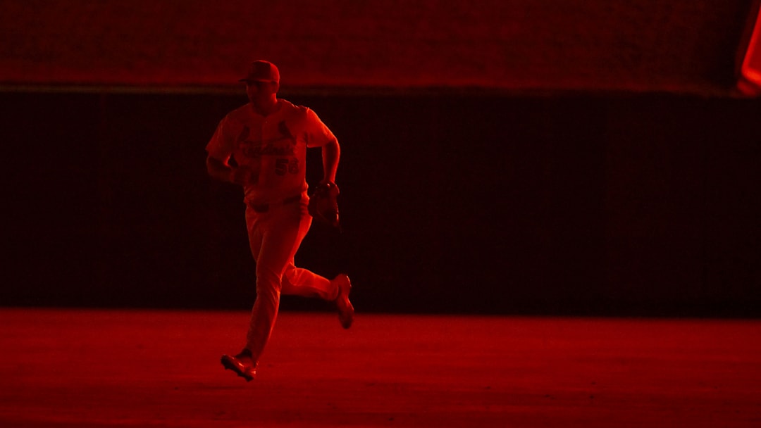 Jul 8, 2025; St. Louis, Missouri, USA;  St. Louis Cardinals relief pitcher Ryan Helsley (56) enters the game against the Washington Nationals during the ninth inning at Busch Stadium. Mandatory Credit: Jeff Curry-Imagn Images