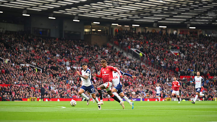 Marcus Rashford in action against Spurs this season 