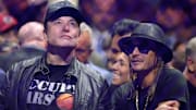 Nov 16, 2024; New York, NY, USA; South African businessman Elon Musk (left) stands ringside next to American recording artist Kid Rock during UFC 309 at Madison Square Garden. Mandatory Credit: Brad Penner-Imagn Images