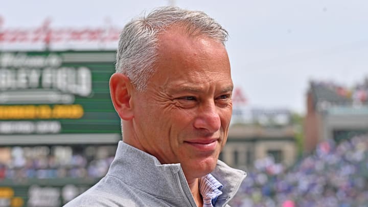 Chicago Cubs President of Baseball Operations Jed Hoyer is seen prior to a game against the Tampa Bay Rays at Wrigley Field. Chicago Cubs President of Baseball Operations Jed Hoyer is seen prior to a game against the Tampa Bay Rays at Wrigley Field.