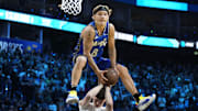 Feb 15, 2025; San Francisco, CA, USA; Osceola Magic guard Mac McClung (0) competes in the slam dunk competition during All Star Saturday Night ahead of the 2025 NBA All Star Game at Chase Center. Mandatory Credit: Kyle Terada-Imagn Images