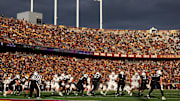 Nov 1, 2025; Minneapolis, Minnesota, USA; Michigan State Spartans runs a play against the Minnesota Golden Gophers during the second half at Huntington Bank Stadium. Mandatory Credit: Matt Krohn-Imagn Images