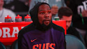 Feb 27, 2025; Phoenix, Arizona, USA; Phoenix Suns forward Kevin Durant (35) before a game against the New Orleans Pelicans at Footprint Center. Mandatory Credit: Brett Davis-Imagn Images
