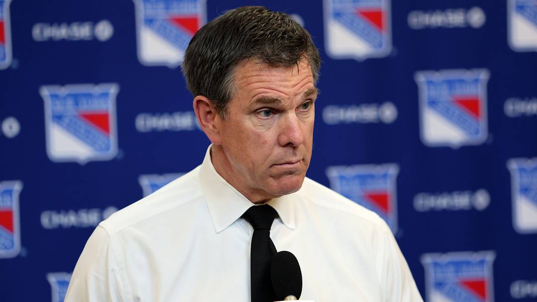 Apr 5, 2026; New York, New York, USA; New York Rangers head coach Mike Sullivan speaks to reporters after an 8-1 win against the Washington Capitals at Madison Square Garden. 