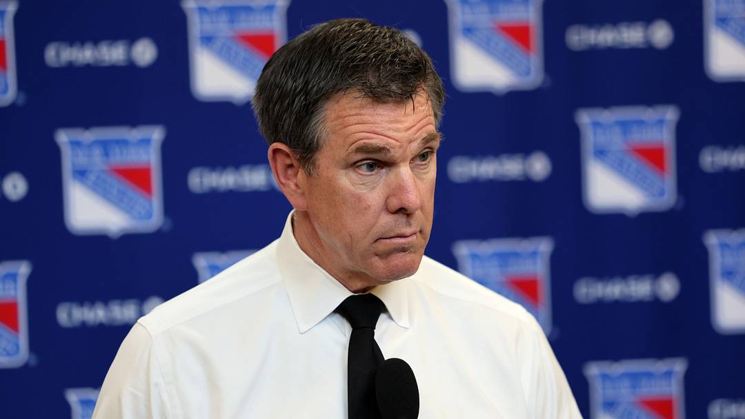 Apr 5, 2026; New York, New York, USA; New York Rangers head coach Mike Sullivan speaks to reporters after an 8-1 win against the Washington Capitals at Madison Square Garden. Mandatory Credit: Danny Wild-Imagn Images