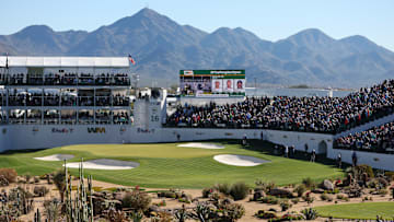 An overview of the 16th hole of the Stadium Course at TPC Scottsdale, home of the WM Phoenix Open
