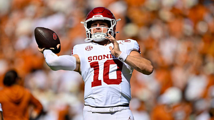 Oklahoma Sooners quarterback John Mateer is just a few weeks removed from surgery on his throwing wrist. Oklahoma Sooners quarterback John Mateer is just a few weeks removed from surgery on his throwing wrist.