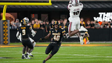 Missouri Tigers linebacker Josiah Trotter (40) attempts to defend a pass, in a game against the South Carolina Gamecocks this season. 