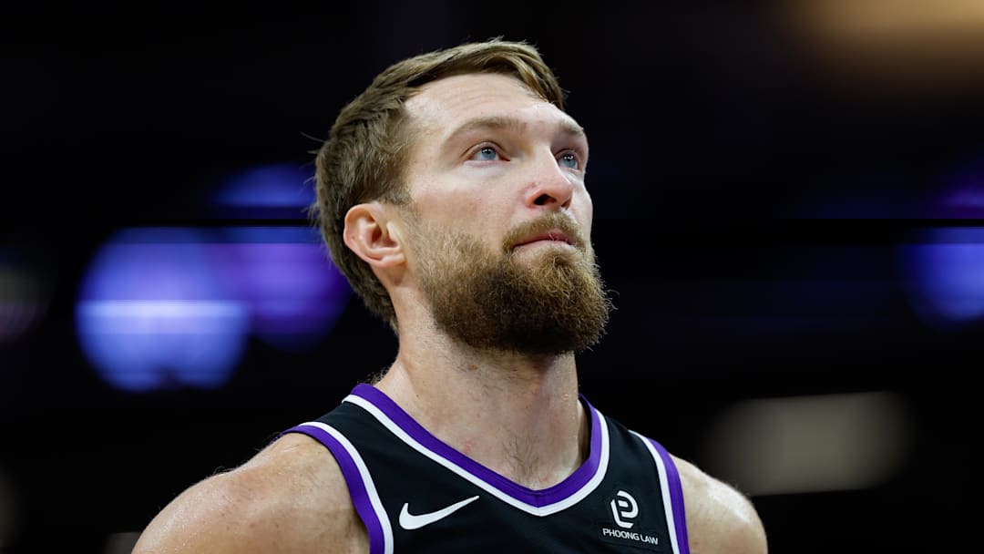 Nov 11, 2025; Sacramento, California, USA; Sacramento Kings center Domantas Sabonis (11) looks on during the fourth quarter against the Denver Nuggets at Golden 1 Center.