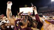 Oct 17, 2025; Minneapolis, Minnesota, USA; Minnesota Golden Gophers defensive lineman Anthony Smith (0) celebrates after the teams win against the Nebraska Cornhuskers at Huntington Bank Stadium. Mandatory Credit: Matt Krohn-Imagn Images