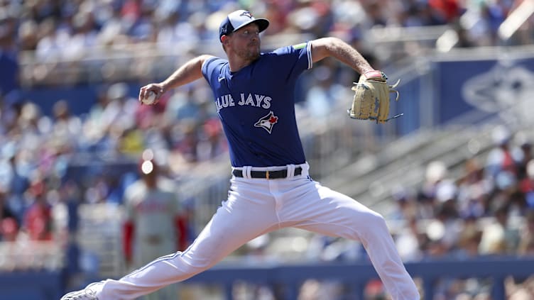 Mar 4, 2024; Dunedin, Florida, USA;  Toronto Blue Jays relief pitcher Wes Parsons (46) throws a