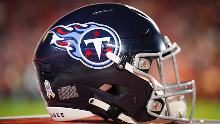 Nov 6, 2022; Kansas City, Missouri, USA; A general view of a Tennessee Titans helmet against the Kansas City Chiefs prior to the game at GEHA Field at Arrowhead Stadium. Mandatory Credit: Denny Medley-Imagn Images Nov 6, 2022; Kansas City, Missouri, USA; A general view of a Tennessee Titans helmet against the Kansas City Chiefs prior to the game at GEHA Field at Arrowhead Stadium. Mandatory Credit: Denny Medley-Imagn Images