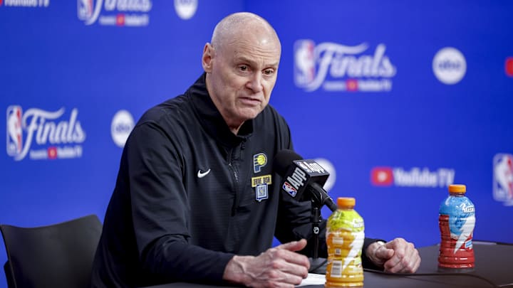 Indiana Pacers head coach Rick Carlisle speaks to the media after the Pacers defeat the Oklahoma City Thunder during Game 1 of the 2025 NBA Finals. Indiana Pacers head coach Rick Carlisle speaks to the media after the Pacers defeat the Oklahoma City Thunder during Game 1 of the 2025 NBA Finals.
