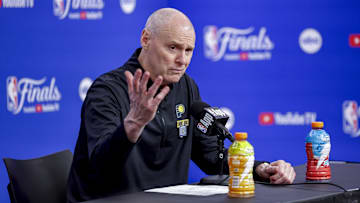 Indiana Pacers head coach Rick Carlisle speaks to the media after the Pacers defeat the Oklahoma City Thunder during game one of the 2025 NBA Finals.