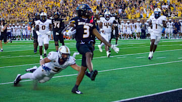 Aug. 29, 2024: Wide Receiver Luther Burden III skips into the end zone for a touchdown against Murray State in the season opener. 