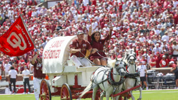 Norman, Oklahoma, USA;  Oklahoma Sooners Sooner Schooner before the game against the UTEP Miners at Gaylord Family-Oklahoma Memorial Stadium. Mandatory Credit: Kevin Jairaj-USA TODAY Sports