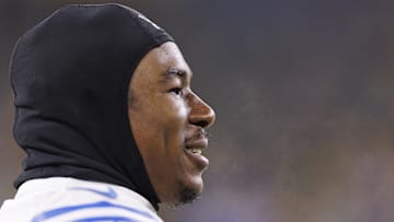 Jan 8, 2023; Green Bay, Wisconsin, USA;  Detroit Lions running back Jamaal Williams (30) during warmups prior to the game against the Green Bay Packers at Lambeau Field. Mandatory Credit: Jeff Hanisch-Imagn Images