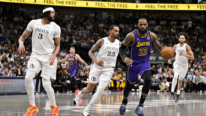 Dallas Mavericks forward Anthony Davis and Los Angeles Lakers forward LeBron James in action. Dallas Mavericks forward Anthony Davis and Los Angeles Lakers forward LeBron James in action.