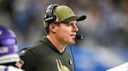 Nov 2, 2025; Detroit, Michigan, USA; Minnesota Vikings head coach Kevin O'Connell looks on during the first quarter against the Detroit Lions at Ford Field.