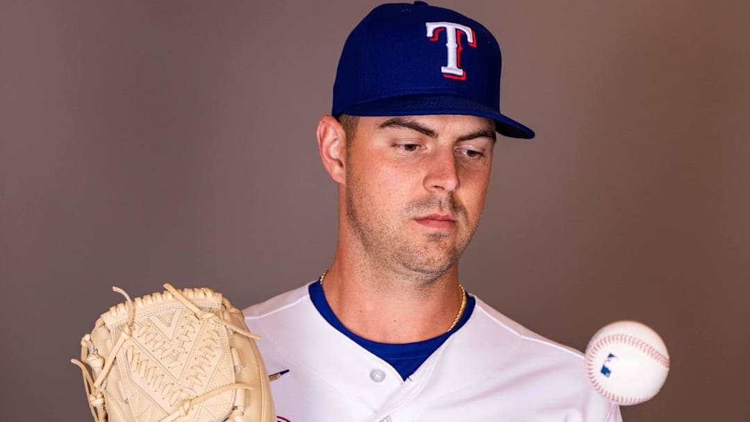 Feb 17, 2026; Surprise, AZ, USA; Texas Rangers pitcher MacKenzie Gore during media day at Surprise Sports Complex. Mandatory Credit: Arianna Grainey-Imagn Images