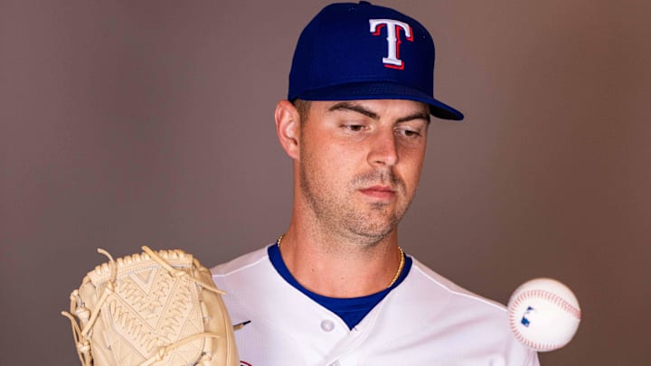 Feb 17, 2026; Surprise, AZ, USA; Texas Rangers pitcher MacKenzie Gore during media day at Surprise Sports Complex. Mandatory Credit: Arianna Grainey-Imagn Images