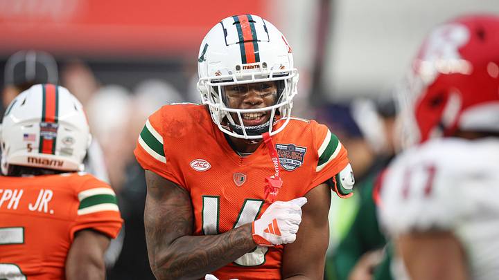 Dec 28, 2023; Bronx, NY, USA; Miami Hurricanes wide receiver Isaiah Horton (16) reacts during the