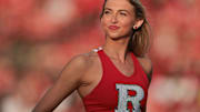 A member of the Rutgers Scarlet Knights cheer team