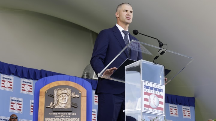 Joe Mauer told a touching and emotional story about his grandfather during his Hall of Fame speech.