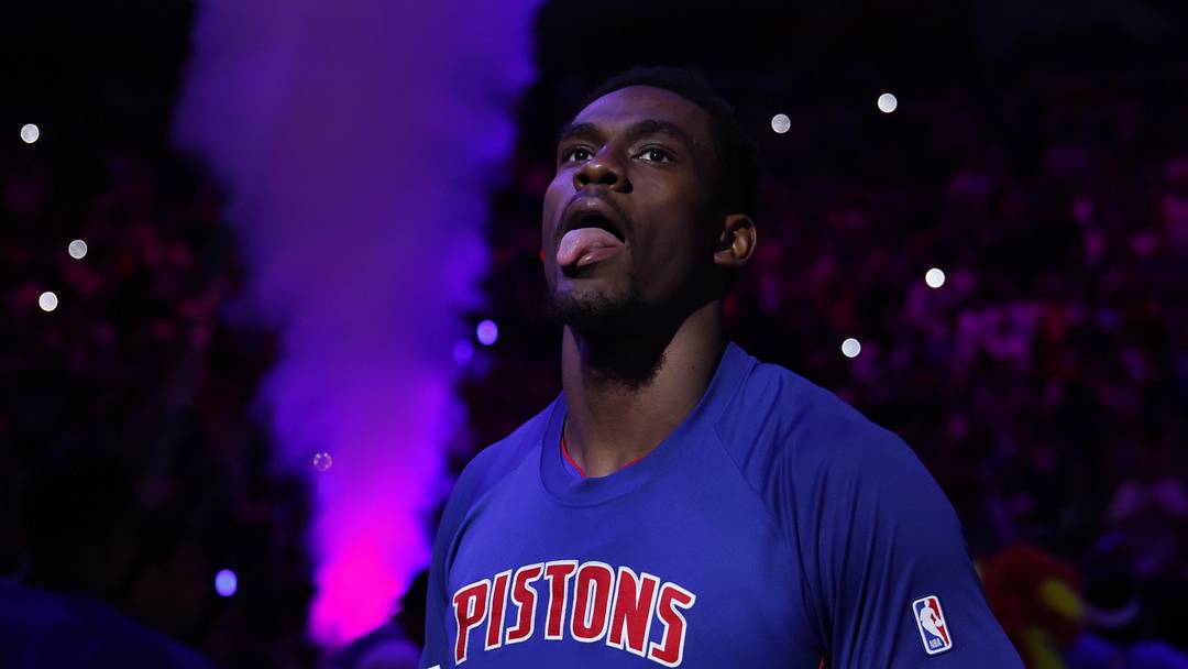 May 17, 2026; Detroit, Michigan, USA; Detroit Pistons center Jalen Duren (0) reacts before game seven of the second round of the 2026 NBA Playoffs against the Cleveland Cavaliers at Little Caesars Arena. Mandatory Credit: Rick Osentoski-Imagn Images