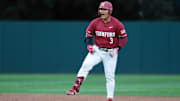Mar 1, 2025; Stanford, CA, USA; Stanford Cardinal first baseman Rintaro Sasaki (3) reacts after hitting an RBI-double against the Xavier Musketeers during the third inning at Sunken Diamond. Mandatory Credit: Darren Yamashita-Imagn Images
