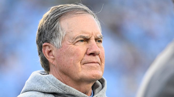 Sep 1, 2025; Chapel Hill, North Carolina, USA;  North Carolina Tar Heels head coach Bill Belichick on the field before the game at Kenan Stadium. Mandatory Credit: Bob Donnan-Imagn Images