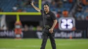 Sep 1, 2023; Miami Gardens, Florida, USA; Miami Hurricanes head coach Mario Cristobal reacts on the field against the Miami Redhawks during the fourth quarter at Hard Rock Stadium. Mandatory Credit: Sam Navarro-USA TODAY Sports